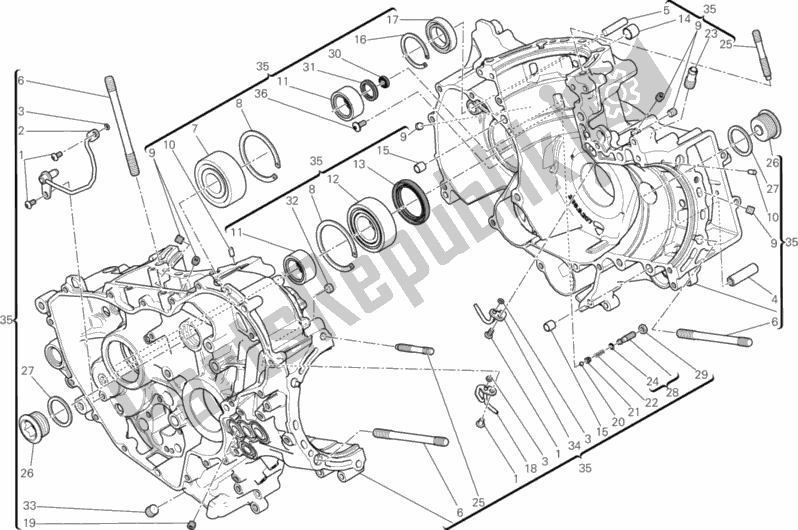 All parts for the 010 - Half-crankcases Pair of the Ducati Superbike 1199 Panigale S Tricolore 2013